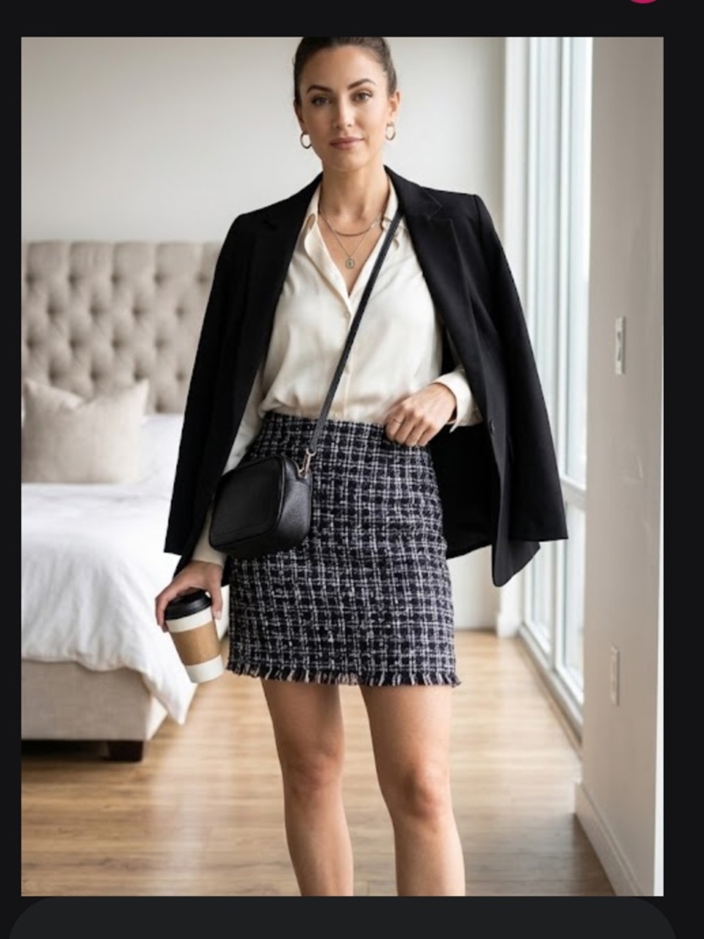 She + Sky Black and White Tweed Pencil Skirt